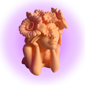 Vase avec tête de femme , couronne de fleur , vase avec creux pour plante